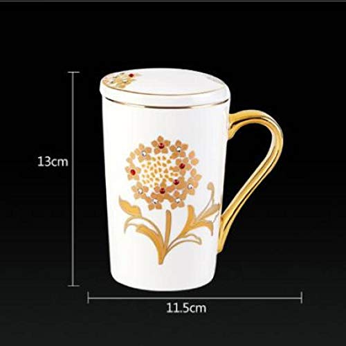 HRDZ Taza Hotel Cafe Hombres y Mujeres Taza de cerámica de Alto Grado con Tapa con Cuchara Hueso China Taza Personalidad 350ml Taza Pareja Taza E 350ml