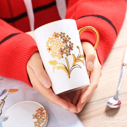HRDZ Taza Hotel Cafe Hombres y Mujeres Taza de cerámica de Alto Grado con Tapa con Cuchara Hueso China Taza Personalidad 350ml Taza Pareja Taza E 350ml