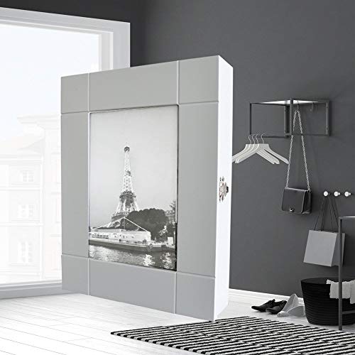 HS-Lighting - Armario para llaves 11 ganchos, de madera, con marco, 24 x 30 x 6 cm, color blanco