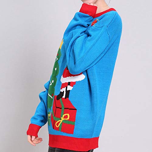 HSZMER Jersey De Punto Jersey De Cuello Redondo De La Navidad Suelta De Manga Larga Azul De Cuello Alto Suéter Caliente del Jersey con Capucha Informal,L