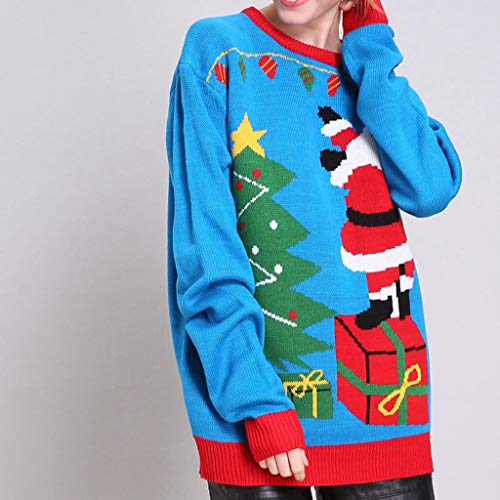 HSZMER Jersey De Punto Jersey De Cuello Redondo De La Navidad Suelta De Manga Larga Azul De Cuello Alto Suéter Caliente del Jersey con Capucha Informal,L