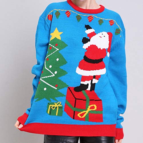HSZMER Jersey De Punto Jersey De Cuello Redondo De La Navidad Suelta De Manga Larga Azul De Cuello Alto Suéter Caliente del Jersey con Capucha Informal,XL