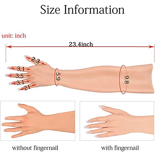 HUA JIE Crossdresser Ropa, piel artificial femenina maniquí de mano guantes de silicona 1 par para cosplay Corssdress,# 3, sin clavos