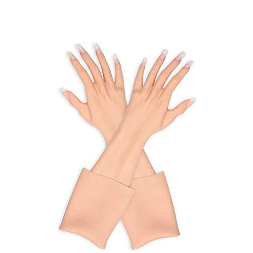 HUA JIE Crossdresser Ropa, piel artificial femenina maniquí de mano guantes de silicona 1 par para cosplay Corssdress,# 3, sin clavos
