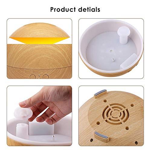 HUIHUAN Humidificador Aceite esencial Difusor 600 ml Humidificadores de niebla Máquina de aromaterapia con aroma de aire y apagado automático - Luz LED y temporizador,lightwoodgrain