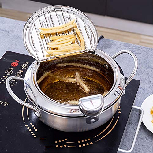 Huoyin Olla freidora de 20/24 cm, freidora, Olla de Acero Inoxidable, freidora de Aceite Antiadherente, freidora con termómetro y Tapa. Excellent