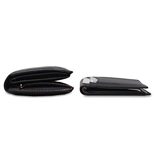 HUYAMI® Cartera de Cuero Ultra Fino – Bloqueo y Seguridad RFID – Billetero Integrado con Cremallera – Ebook OFRECIDO – Bolsillo de boletos Incluido – Se Pueden Guardar hasta 7 Tarjetas bancarias