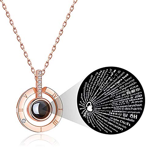 iAmotus Collar Mujer Mujer Memoria de Amor Collar de 100 Idiomas I Love You Pendant Necklace para Mujeres Regalo de San Valentín