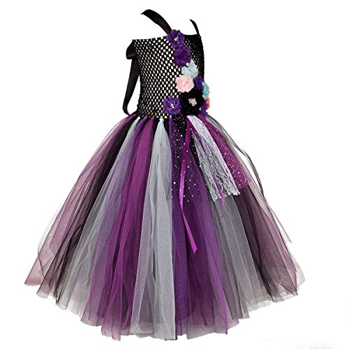 IBTOM CASTLE Disfraz Infantil de Maléfica Bruja Vampiresa Payaso Niña Princesa Vestido con Devil Horns Tutú Tul Ropa de Fiesta Actuación Halloween 03-Negro 7-8 Años
