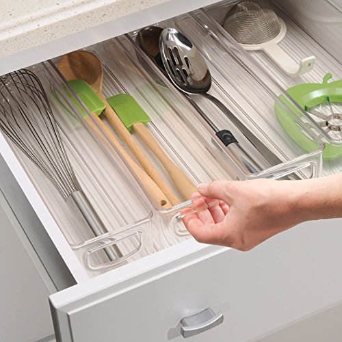 iDesign Cabinet/Kitchen Binz Caja organizadora, pequeño organizador de cocina de plástico, cajón para frigorífico alargado, transparente