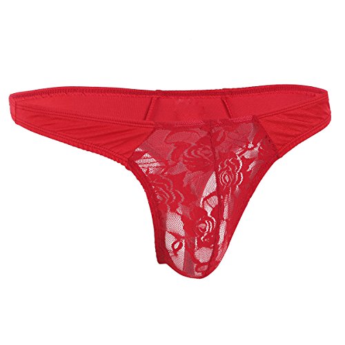 iiniim Tangas Lencería para Hombres Tanga Encaje Ropa Interior Masculina Ropa de Dormir Chicos Rojo Talla Única