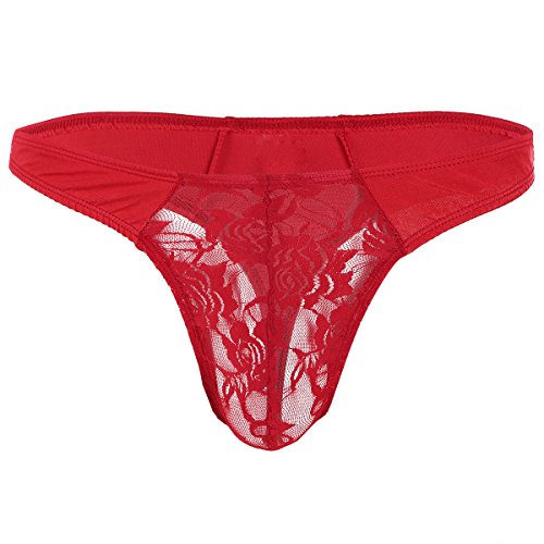 iiniim Tangas Lencería para Hombres Tanga Encaje Ropa Interior Masculina Ropa de Dormir Chicos Rojo Talla Única