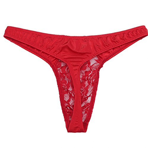iiniim Tangas Lencería para Hombres Tanga Encaje Ropa Interior Masculina Ropa de Dormir Chicos Rojo Talla Única