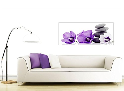 Impresiones De Lienzo De Flores Púrpuras Y Guijarros Grises - Modern Floral Wall Art - 1071 - Wallfillers®