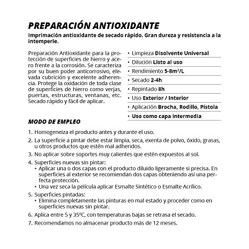IMPRIMACION ANTIOXIDANTE METAL, Pintura tratamiento superficies de metal anti oxido. Imprimacion uso general, Proteccion total. Anti oxidante. (SPRAY, NEGRO)
