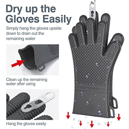 ineo KozyGear Guantes de Silicona Resistentes al Calor para Barbacoa, Cocina, Asar, ahumar, Hornear, Sopa Caliente, Horno, Antideslizantes, Impermeables, protección Completa para Dedos y muñecas(L)