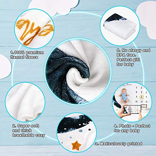 InnooCare - Manta mensual para bebé con diseño de hito para bebé recién nacido, manta mensual para fotos de bebé, incluye babero bandana y 2 marcos