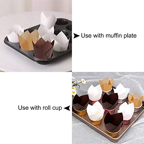 ISIYINER Papel para Magdalenas 150 Piezas Tazas de Papel de Pastel de Tulipán Moldes de Papel para Hornear para la Fiesta de Cumpleaños de la Boda Baby Shower