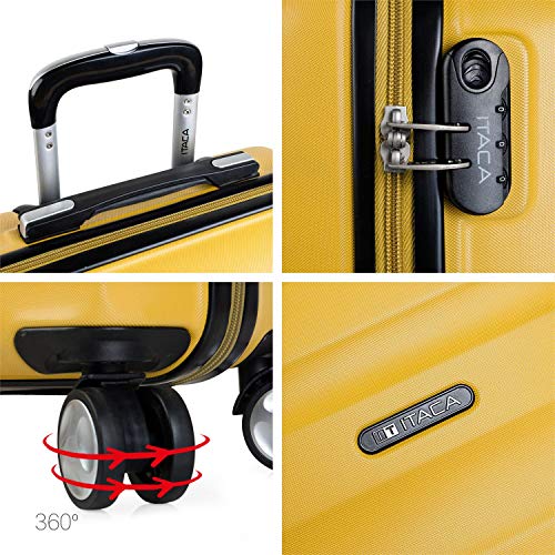 ITACA - Juego de Maletas de Viaje Rígidas 4 Ruedas Lisas Trolley 55/67/77 cm ABS. Prácticas y Ligeras. Pequeña Cabina Mediana y Grande XL. Calidad Marca y Garantía. T71600, Color Mostaza