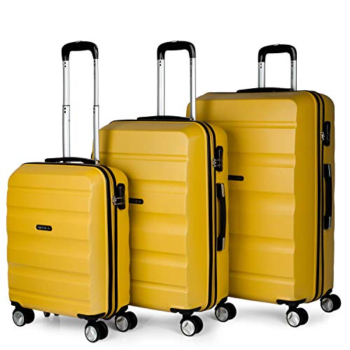ITACA - Juego de Maletas de Viaje Rígidas 4 Ruedas Lisas Trolley 55/67/77 cm ABS. Prácticas y Ligeras. Pequeña Cabina Mediana y Grande XL. Calidad Marca y Garantía. T71600, Color Mostaza