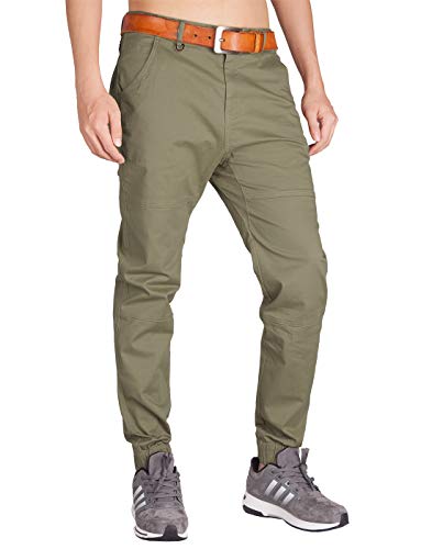 ITALY MORN Pantalon Chinos Joggers Verde Hombre Bolsillos Laterales (40, Gris Verde)