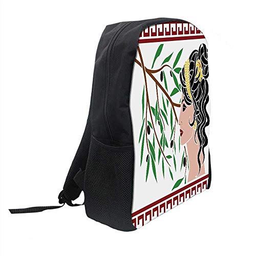 Ives Jean Mochila Escolar Mochila universitaria Fiesta de Toga Mochila Escolar Elegante, Perfil mitológico de Afrodita y Marco de Bordes griegos de Rama de Olivo Estampado para niño