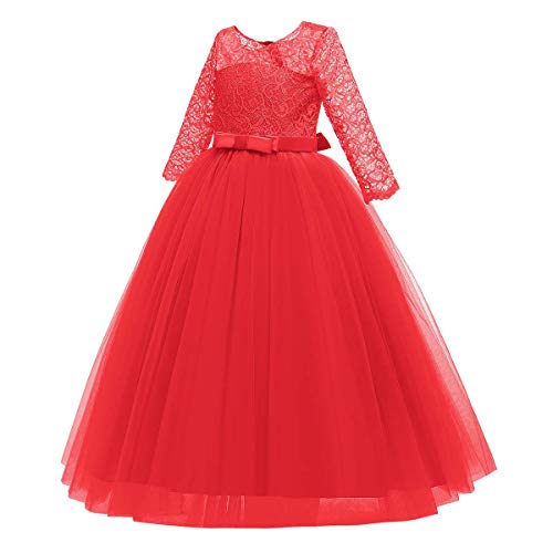 IWEMEK Vestidos de Princesa Fiesta de la Boda de Las Niñas 3/4 Largo Manga Tul Vestidos de Dama De Honor Fiesta Graduación Comunión Cumpleaños Paseo Baile Cóctel Vestido de Novia 2-3 Años