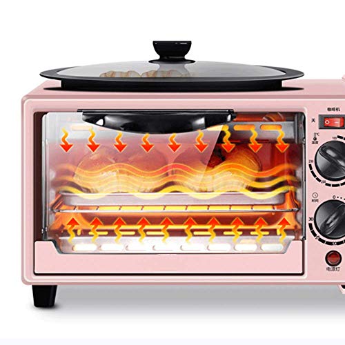 J Horno multifunción Tres en uno, Horno eléctrico de 9 l, Utensilios para Hornear antiadherentes, máquina de café, se Utiliza para Asar en casa alitas de Pollo, Pan, café, etc, Rosa
