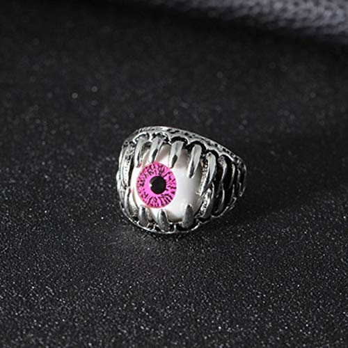 J188 Vintage Evil Eye Skull Anillo para Hombre Aleación Diablo Eyeball Fiesta de Halloween Atrezzo Hombres Joyería-Rojo