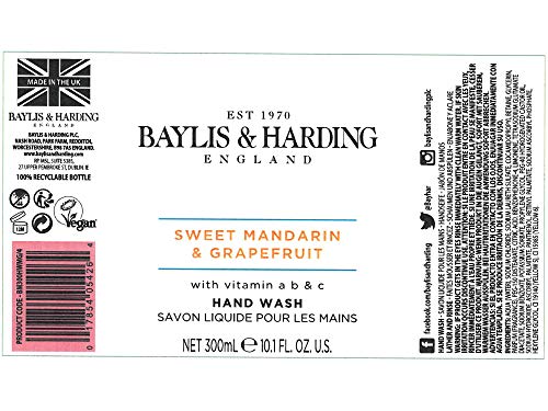 Jabón líquido de manos Baylis & Harding de mandarina dulce y pomelo, 6 unidades de 300 ml