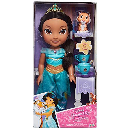 Jakks Pacific Disney Princesa Jasmine 35 cm y Rajah con Set de Té para Dos Tea Time