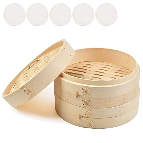 JAOMON Vaporera de bambú Orgánico, Sabor Oriental Casero, Hecho a Mano, Diferentes Niveles, Olla de Vapor de Bambú Oriental, Vaporizador de Bambú para Arroz, Verduras, Carne, Pescado