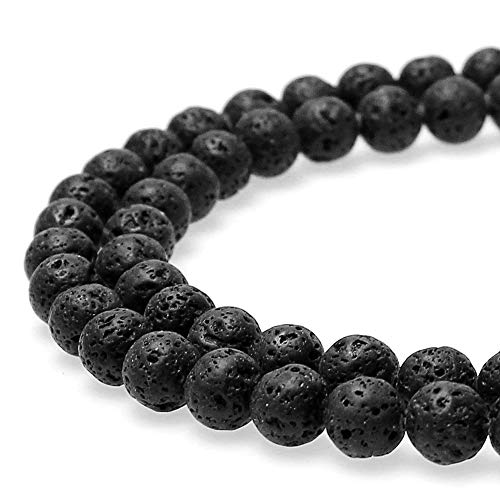 jarc Cuentas Para Pulseras Energéticas Pulsera de Yoga Pulsera DIY Cuentas de Piedra Natural Roca Volcánica Negra Lava 95 Piezas, 34 cm, 4 mm