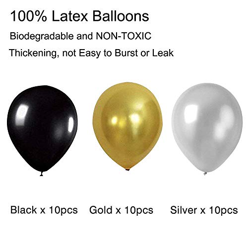 Jekind Decoraciones de Fiesta de Cumpleaños para Niñas y Niños, Pancarta Dorada con 30 Globos de Látex, 9 Pompones de Papel Tisú, Guirnalda de Papel Estrella de 2M de Longitude