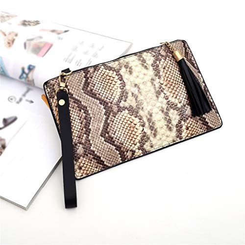 JERFER Bolsos De Embrague De Borla De Mujer Bolso De Moda Con Llavero De PatróN Serpentino Monedero