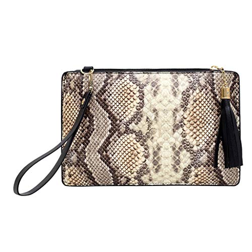 JERFER Bolsos De Embrague De Borla De Mujer Bolso De Moda Con Llavero De PatróN Serpentino Monedero
