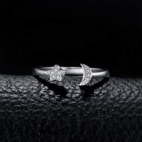 JewelryPalace Luna Estrella CZ Pave Zirconia cúbica Anillo abierto ajustable Plata de ley 925