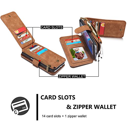 JIADUOBAO-S - Funda de piel con tapa magnética y tarjetero para Samsung Galaxy S7 Edge 2 en 1 (color: marrón)