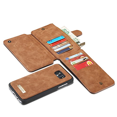 JIADUOBAO-S - Funda de piel con tapa magnética y tarjetero para Samsung Galaxy S7 Edge 2 en 1 (color: marrón)