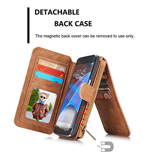JIADUOBAO-S - Funda de piel con tapa magnética y tarjetero para Samsung Galaxy S7 Edge 2 en 1 (color: marrón)