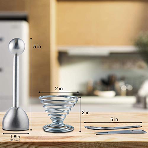 joeji's Kitchen Abridor Separador de cáscara de Huevo de Acero Inoxidable Shell Cracker para Huevos hervidos Duros/Blandos con Accesorios de Cocina adicionales (2 Tazas de Huevo y 2 cucharas)