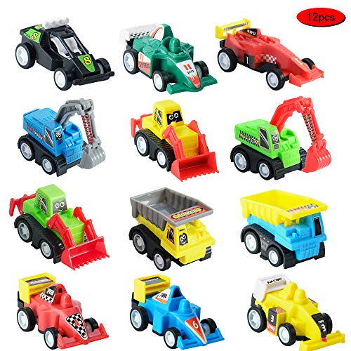 JOYIN 12 Pcs Huevos de Pascua Juguete Rellenos de Mini Juguetes Coches Camión Vehículo de Construcción Carrier Truck para Niños