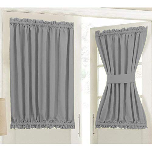joyMerit Cortina De Ventana De Puerta Francesa con Tirantes Panel De Puerta Delantera De Oscurecimiento De Habitación (Bolsillos De Barra Superior Inferior, 54 - Gris Claro, Individual
