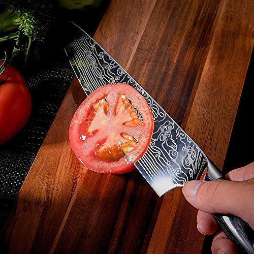 Joyspot Cuchillos Cocina, Patrón de Damasco Cuchillo Cocina Profesionales 20 cm, 8 Pulgadas Cuchillo de Cocinero de Acero Inoxidable Alemán, Hoja Durable y Afilada para Verduras, Frutas y Carne …