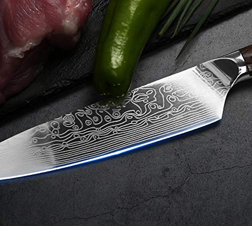 Joyspot Cuchillos Cocina, Patrón de Damasco Cuchillo Cocina Profesionales 20 cm, 8 Pulgadas Cuchillo de Cocinero de Acero Inoxidable Alemán, Hoja Durable y Afilada para Verduras, Frutas y Carne …