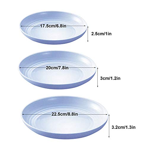 Juego de 12 platos de paja de trigo, irrompibles y ligeros, platos de cena aptos para microondas, perfecto para ensalada, pasta, bistec y frutas (16,8 cm, 7,8 pulgadas), 8,8 pulgadas.