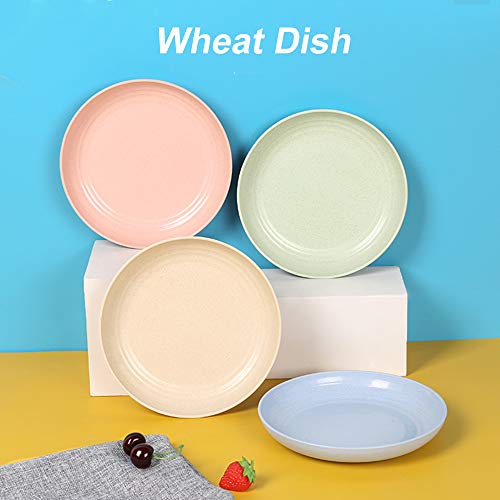 Juego de 12 platos de paja de trigo, irrompibles y ligeros, platos de cena aptos para microondas, perfecto para ensalada, pasta, bistec y frutas (16,8 cm, 7,8 pulgadas), 8,8 pulgadas.