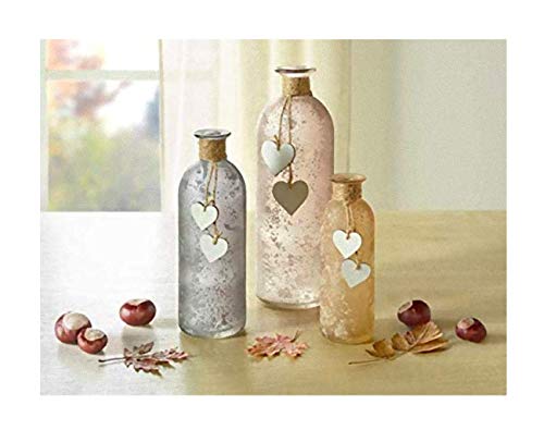 Juego de 3 botellas de decoración prémium – Color: tonos tierra – Vasos decorativos con corazones – Decoración de mesa Botella Jarrón de mesa botellas de decoración jarrones jarrones de cristal