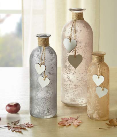 Juego de 3 botellas de decoración prémium – Color: tonos tierra – Vasos decorativos con corazones – Decoración de mesa Botella Jarrón de mesa botellas de decoración jarrones jarrones de cristal
