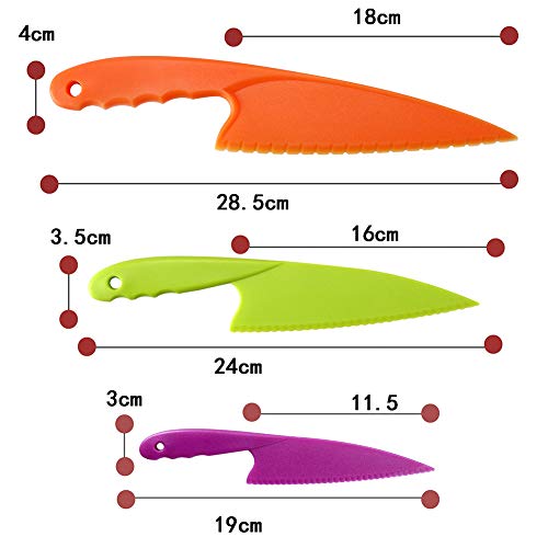 Juego de 3 Cuchillos de Cocina de Plástico, Cuchillos de Cocina de Nailon para Niños, Cuchillos de Cocina de Plástico Coloridos y Seguros para Hornear, Frutas, Pan, Pastel, Cuchillo de Lechuga